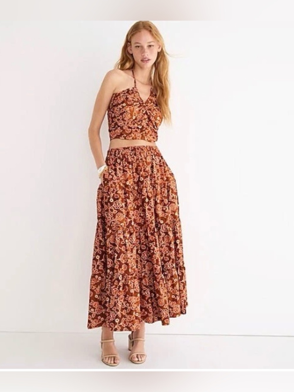J. Crew  matching  halter top and skirt set in Vintage Vines